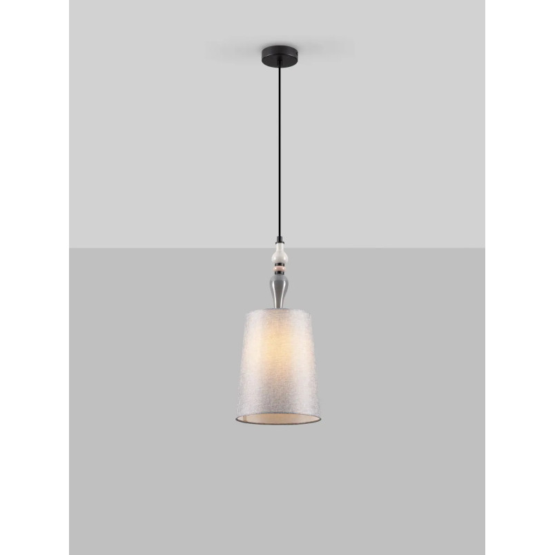 Lampa wisząca z abażurem i ceramiką Mino 22cm szary / multikolor