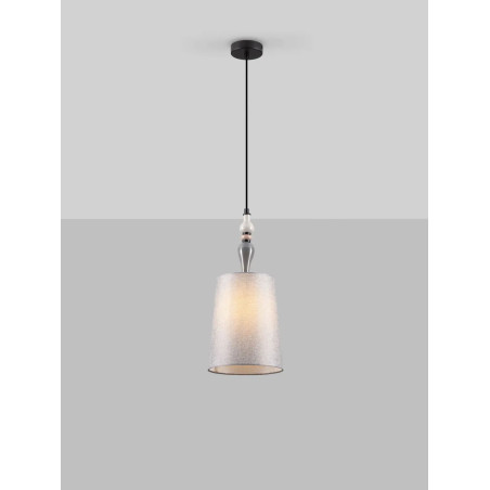 Lampa wisząca z abażurem i ceramiką Mino 22cm szary / multikolor