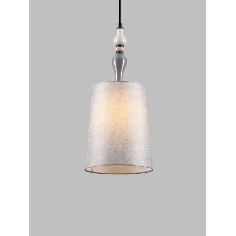 Lampa wisząca z abażurem i ceramiką Mino 22cm szary / multikolor