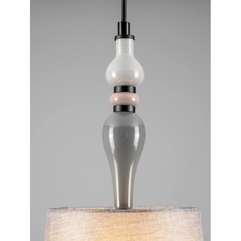 Lampa wisząca z abażurem i ceramiką Mino 22cm szary / multikolor