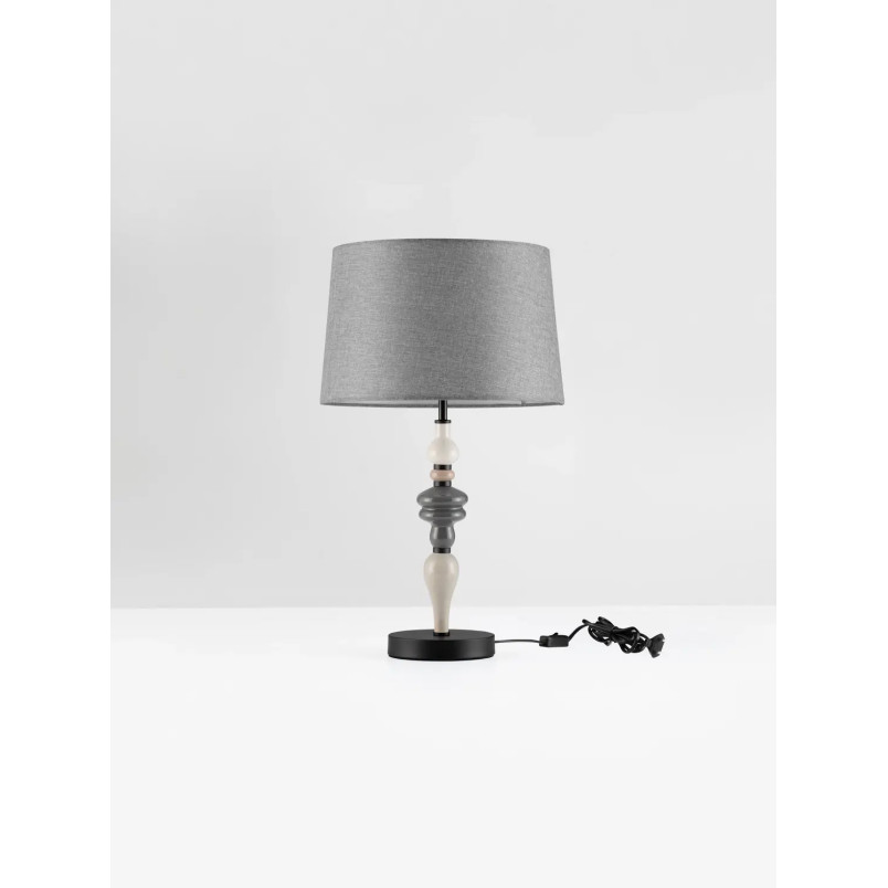 Lampa stołowa ceramiczna z abażurem Mino szary / multikolor