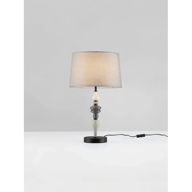 Lampa stołowa ceramiczna z abażurem Mino szary / multikolor