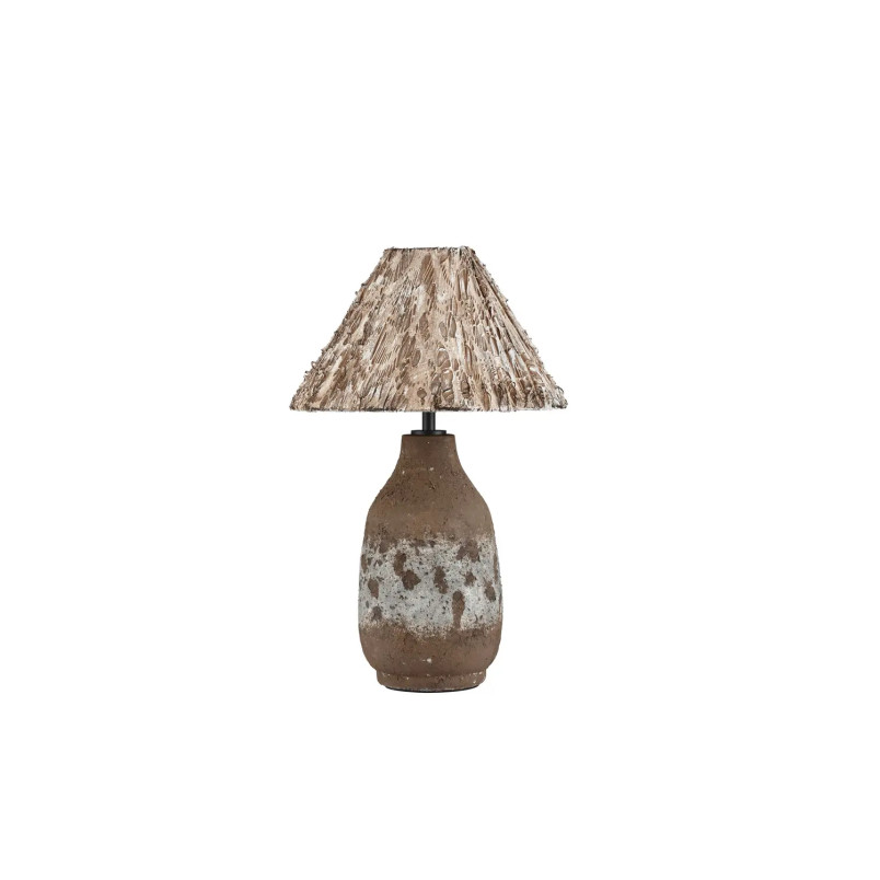 Lampa stołowa japandi Sabi Art-Made 65cm len / pulpa papierowa / beżowo-brązowa ceramika