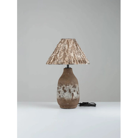 Lampa stołowa japandi Sabi Art-Made 65cm len / pulpa papierowa / beżowo-brązowa ceramika