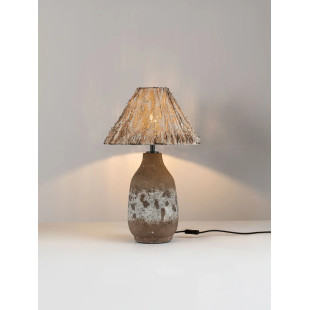 Lampa stołowa japandi Sabi Art-Made 65cm len / pulpa papierowa / beżowo-brązowa ceramika