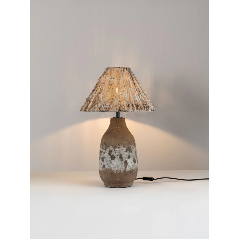 Lampa stołowa japandi Sabi Art-Made 65cm len / pulpa papierowa / beżowo-brązowa ceramika