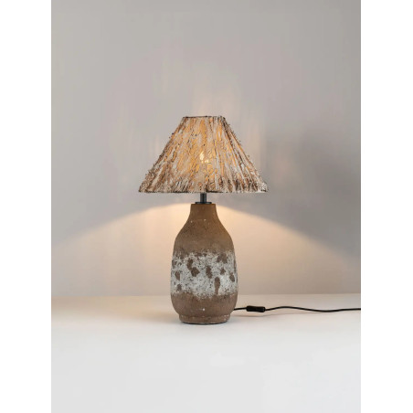 Lampa stołowa japandi Sabi Art-Made 65cm len / pulpa papierowa / beżowo-brązowa ceramika