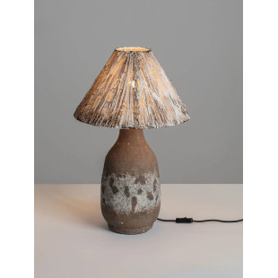 Lampa stołowa japandi Sabi Art-Made 65cm len / pulpa papierowa / beżowo-brązowa ceramika