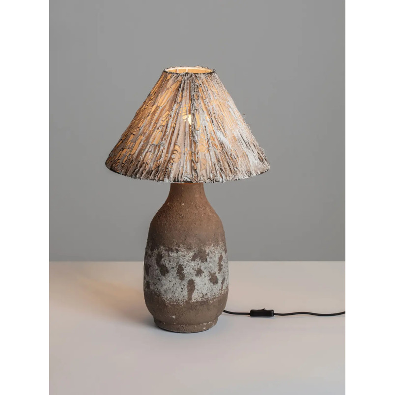 Lampa stołowa japandi Sabi Art-Made 65cm len / pulpa papierowa / beżowo-brązowa ceramika