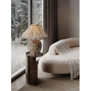 Lampa stołowa japandi Sabi Art-Made 65cm len / pulpa papierowa / beżowa ceramika