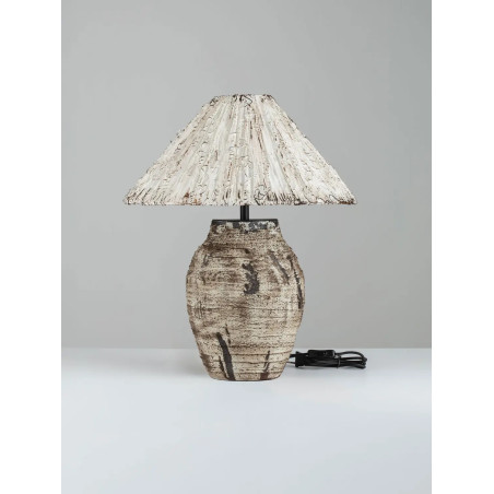 Lampa stołowa japandi Sabi Art-Made 65cm len / pulpa papierowa / beżowa ceramika