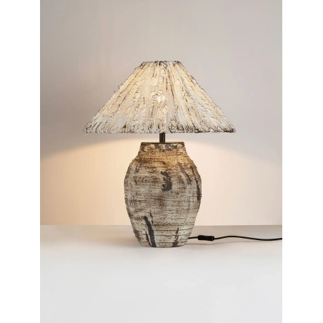 Lampa stołowa japandi Sabi Art-Made 65cm len / pulpa papierowa / beżowa ceramika