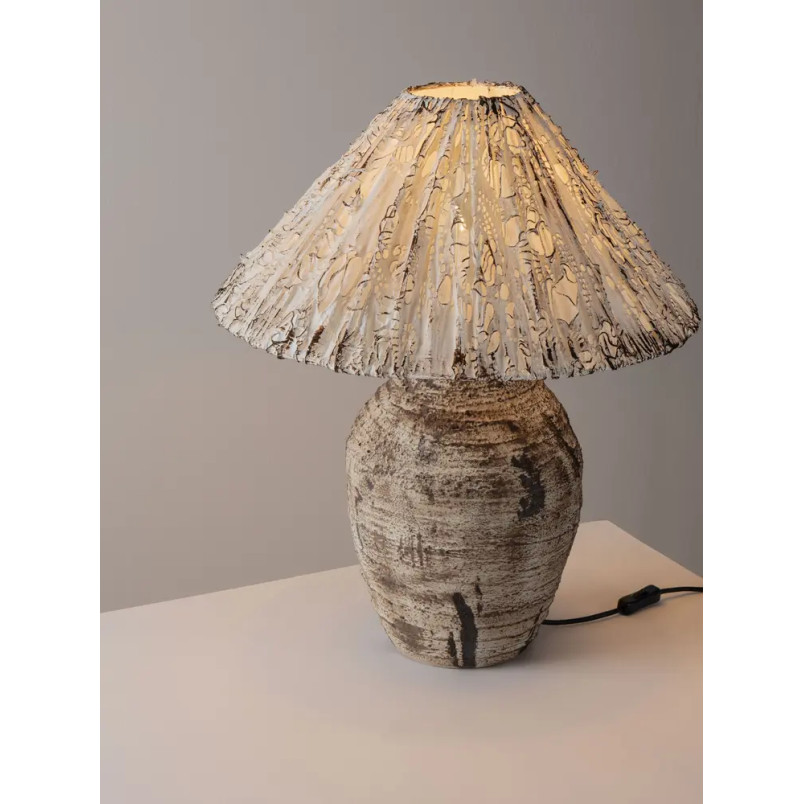 Lampa stołowa japandi Sabi Art-Made 65cm len / pulpa papierowa / beżowa ceramika