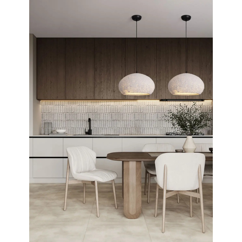 Lampa wisząca japandi ze strukturą Shiro 45cm złamana biel