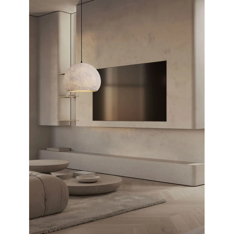 Lampa wisząca japandi ze strukturą Shiro II 45cm złamana biel
