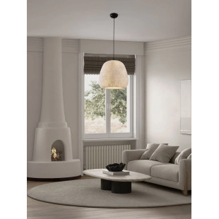 Lampa wisząca japandi ze strukturą Shiro III 45cm złamana biel