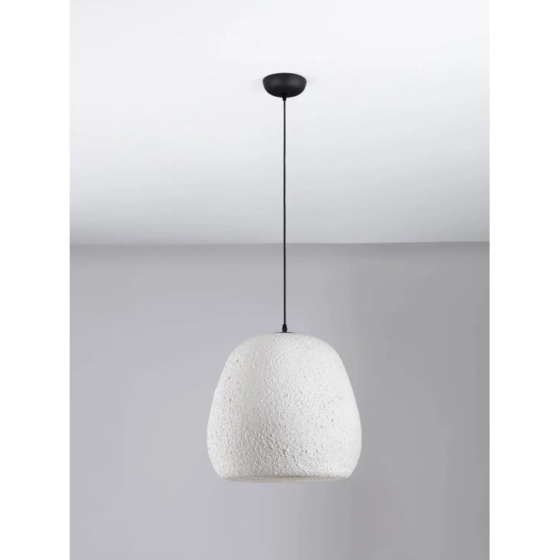 Lampa wisząca japandi ze strukturą Shiro III 45cm złamana biel