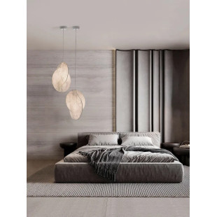 Lampa wisząca japandi z jedwabnym kloszem Tokio 53cm złamana biel