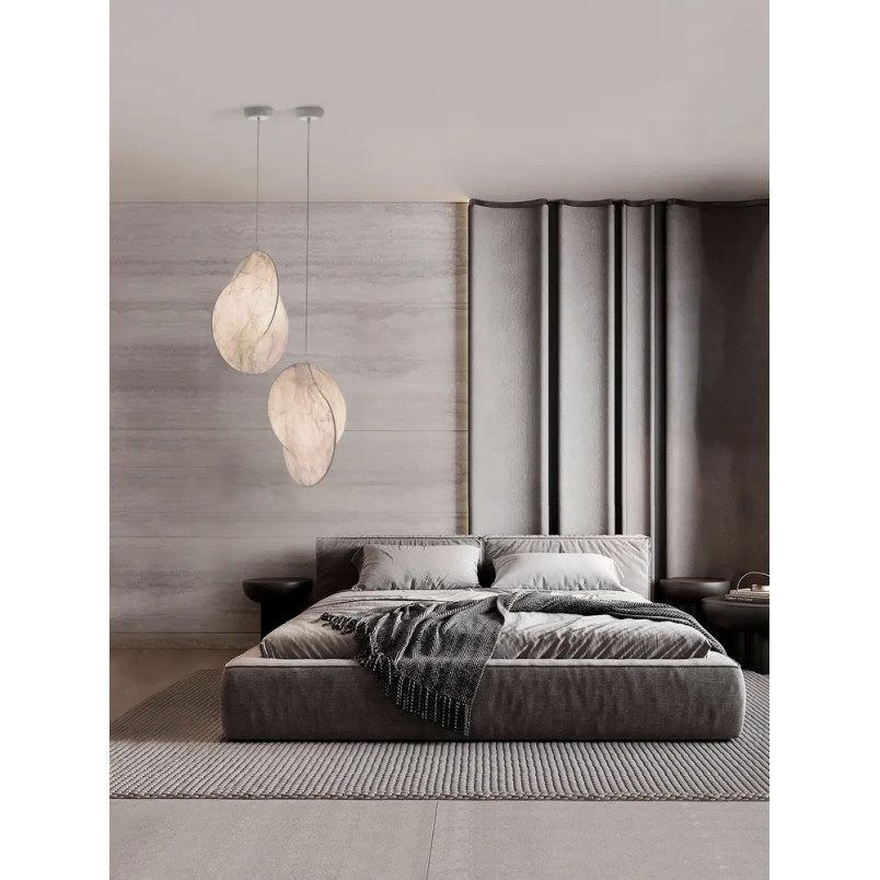 Lampa wisząca japandi z jedwabnym kloszem Tokio 53cm złamana biel