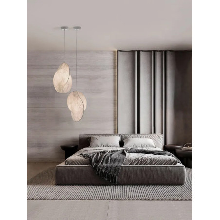 Lampa wisząca japandi z jedwabnym kloszem Tokio 53cm złamana biel