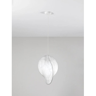 Lampa wisząca japandi z jedwabnym kloszem Tokio 53cm złamana biel