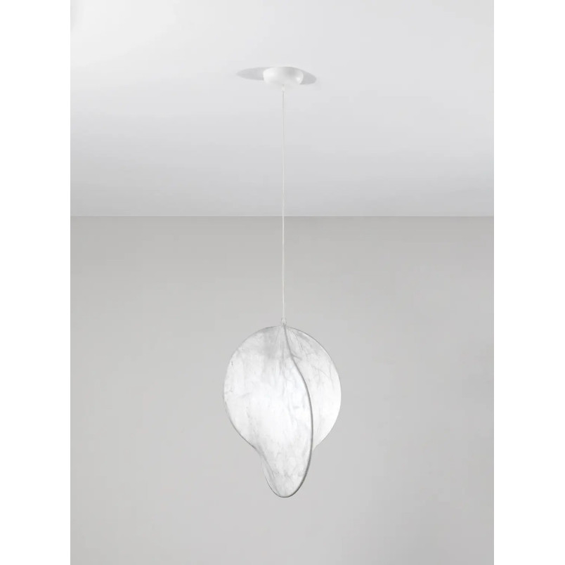 Lampa wisząca japandi z jedwabnym kloszem Tokio 53cm złamana biel