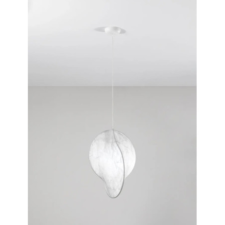 Lampa wisząca japandi z jedwabnym kloszem Tokio 53cm złamana biel