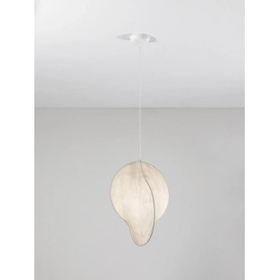 Lampa wisząca japandi z jedwabnym kloszem Tokio 53cm złamana biel