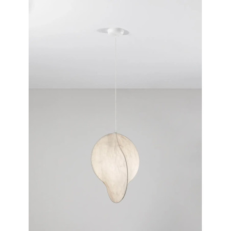 Lampa wisząca japandi z jedwabnym kloszem Tokio 53cm złamana biel
