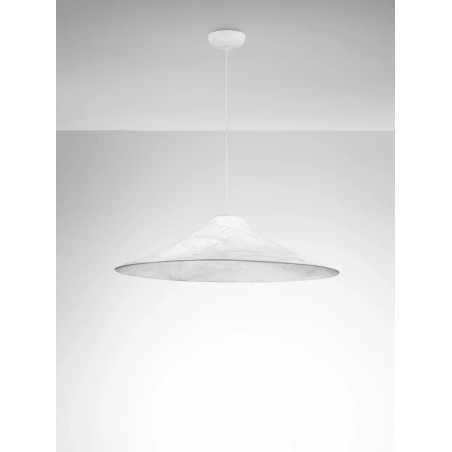 Duża lampa wisząca z jedwabiu w stylu japandi Kobe 90cm biała
