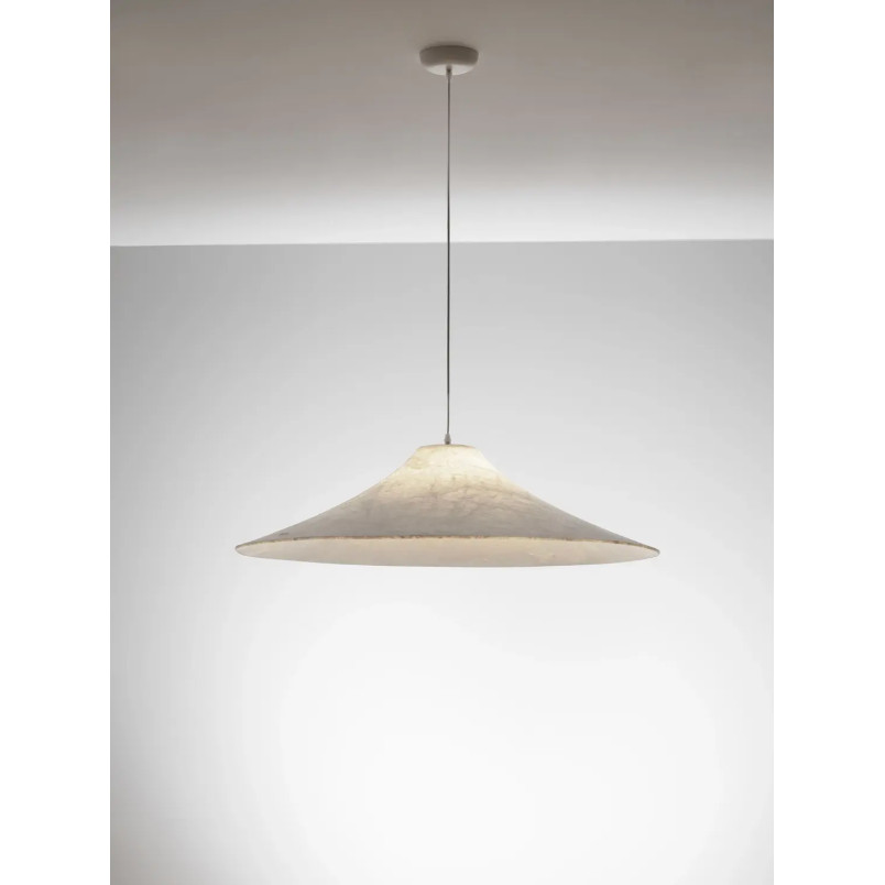 Duża lampa wisząca z jedwabiu w stylu japandi Kobe 90cm biała