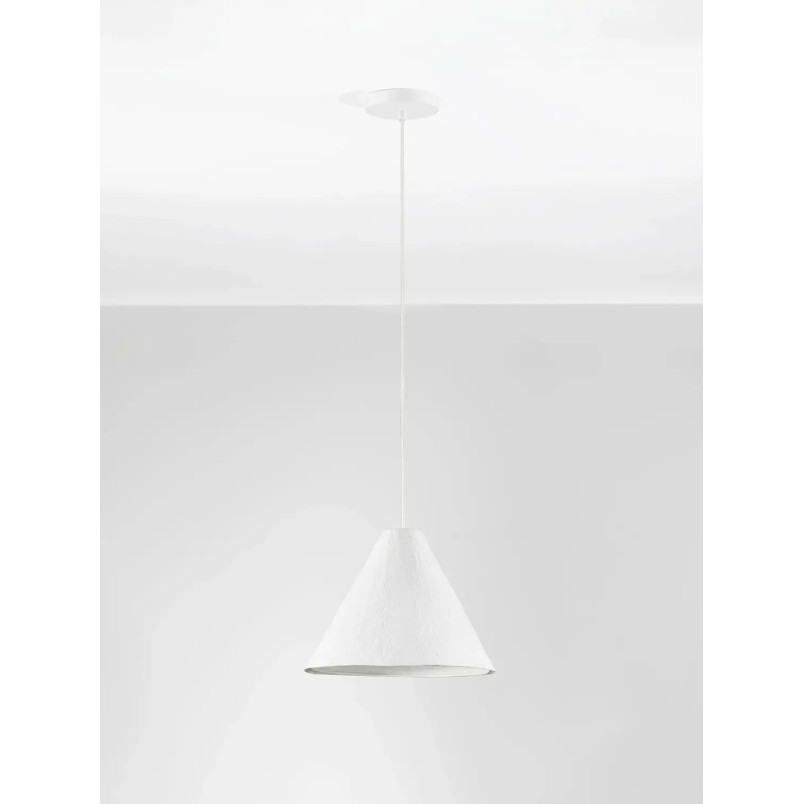 Lampa wisząca japandi z papieru mache o szorstkiej strukturze Ebbio 30cm biała