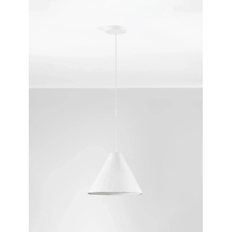 Lampa wisząca japandi z papieru mache o szorstkiej strukturze Ebbio 30cm biała