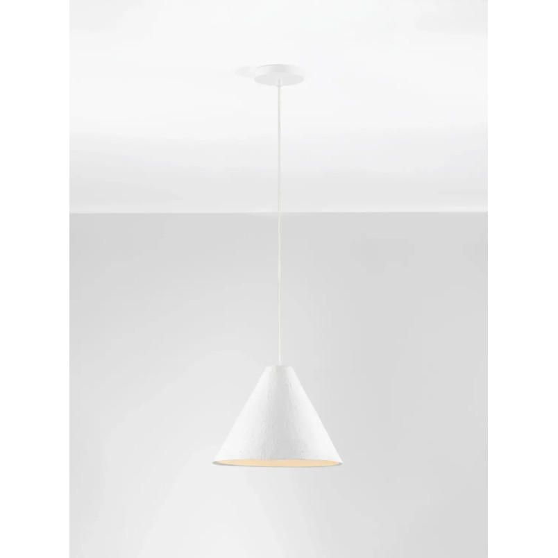 Lampa wisząca japandi z papieru mache o szorstkiej strukturze Ebbio 30cm biała