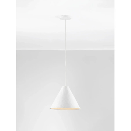 Lampa wisząca japandi z papieru mache o szorstkiej strukturze Ebbio 30cm biała