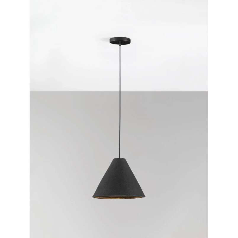 Lampa wisząca japandi z papieru mache o szorstkiej strukturze Ebbio 30cm czarna