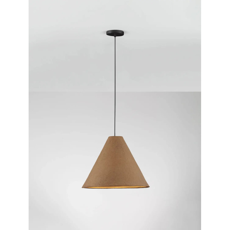 Lampa wisząca japandi z papieru mache o szorstkiej strukturze Ebbio 45cm brązowa