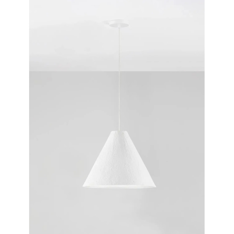 Lampa wisząca japandi z papieru mache o szorstkiej strukturze Ebbio 45cm biała