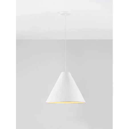 Lampa wisząca japandi z papieru mache o szorstkiej strukturze Ebbio 45cm biała