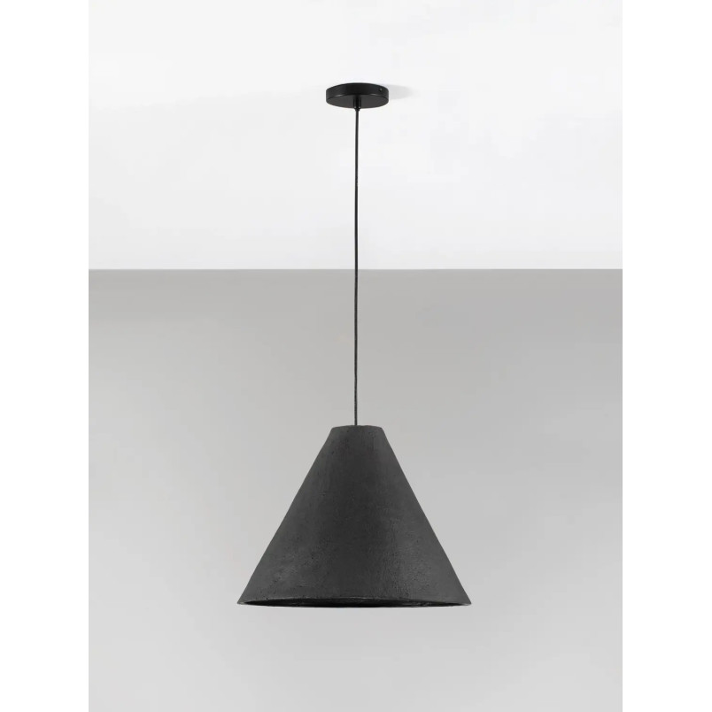 Lampa wisząca japandi z papieru mache o szorstkiej strukturze Ebbio 45cm czarna