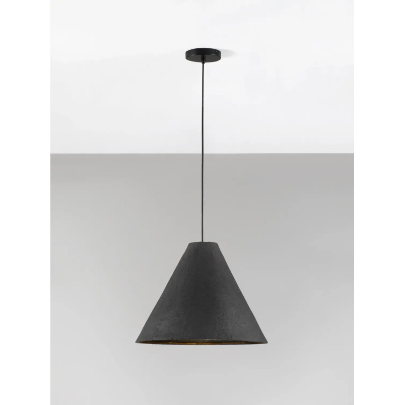 Lampa wisząca japandi z papieru mache o szorstkiej strukturze Ebbio 45cm czarna