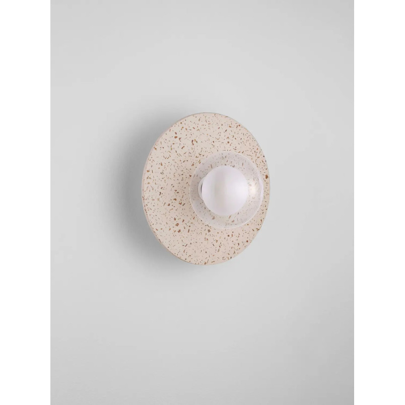 Kinkiet okrągły ze szklanym kloszem Ronco 29cm beżowy beton terrazzo