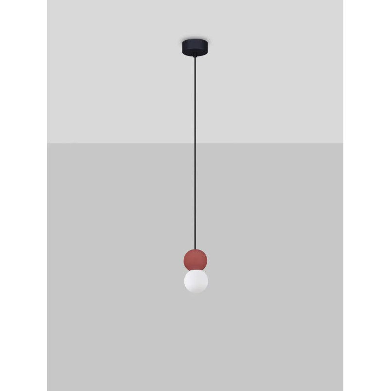 Lampa gipsowa wiszące kule Noon 8cm biało-czerwona
