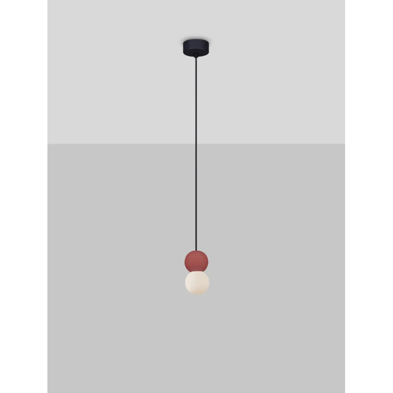 Lampa gipsowa wiszące kule Noon 8cm biało-czerwona