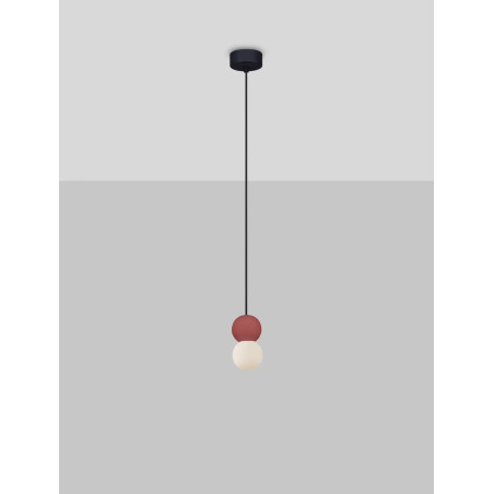 Lampa gipsowa wiszące kule Noon 8cm biało-czerwona
