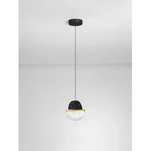 Lampa wisząca marmurowo-szklana Pianetti 16cm LED 3000K czarny marmur / złoty mosiądz / przeźroczysty