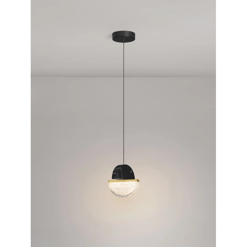 Lampa wisząca marmurowo-szklana Pianetti 16cm LED 3000K czarny marmur / złoty mosiądz / przeźroczysty