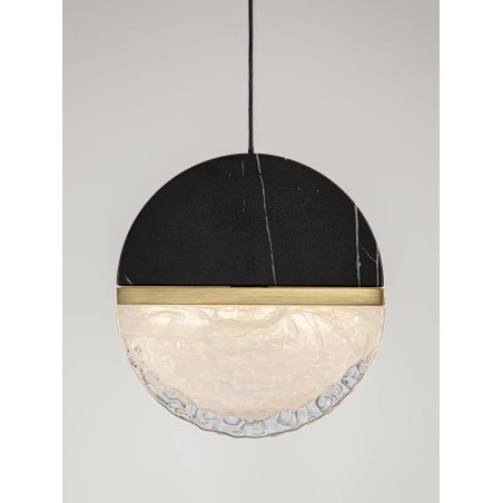 Lampa wisząca marmurowo-szklana Pianetti 16cm LED 3000K czarny marmur / złoty mosiądz / przeźroczysty