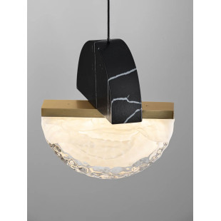 Lampa wisząca marmurowo-szklana Pianetti 16cm LED 2700K czarny marmur / złoty mosiądz / przeźroczysty