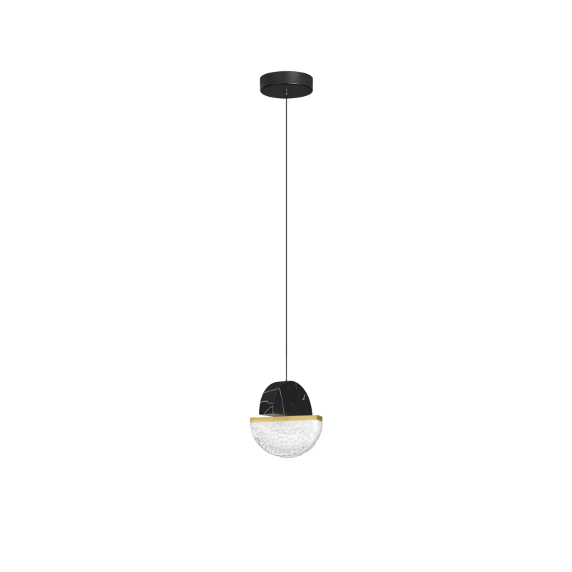 Lampa wisząca marmurowo-szklana Pianetti 16cm LED 2700K czarny marmur / złoty mosiądz / przeźroczysty
